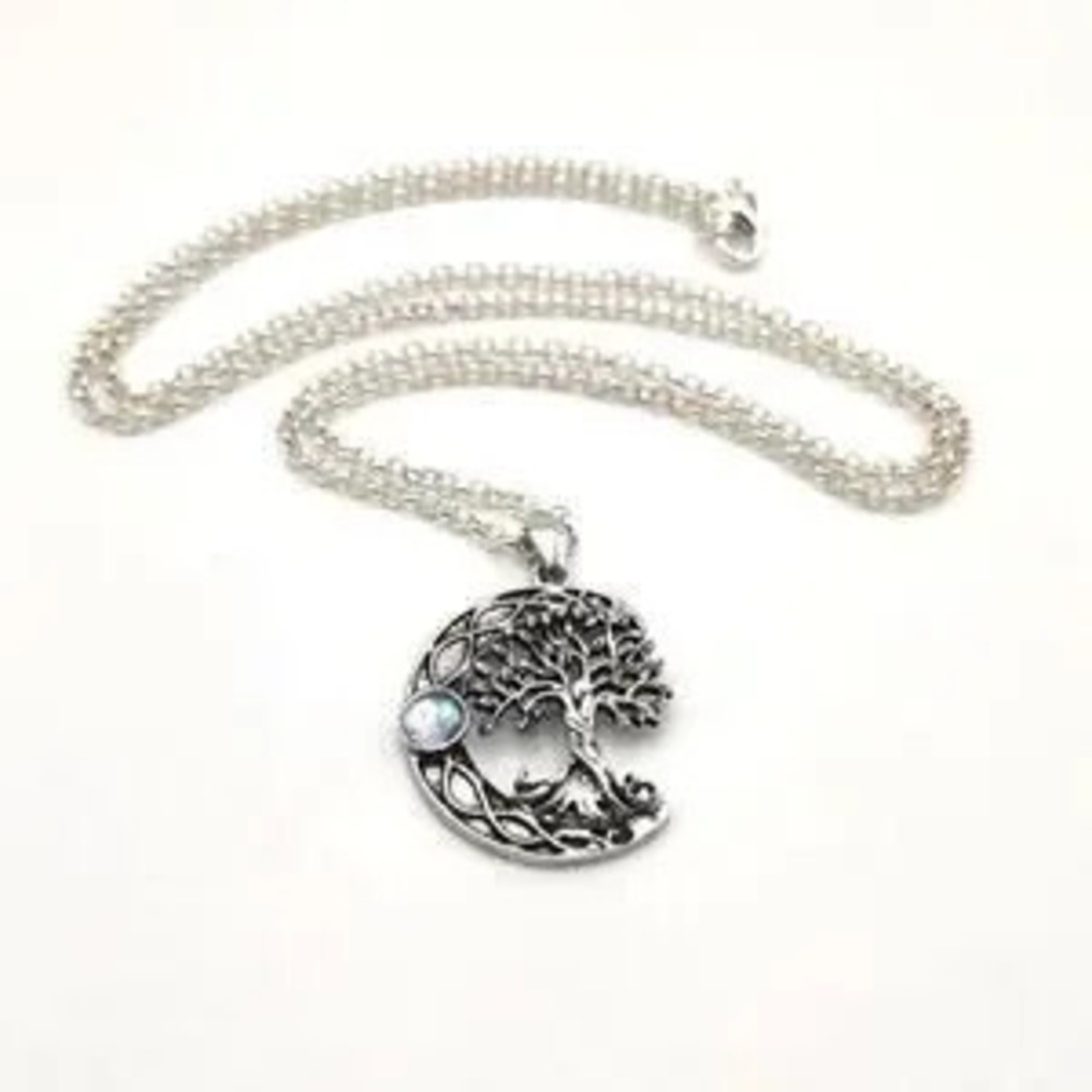 925 Silver Necklace w/ Tree Of Life & Moon Stone Pendant Birthday Gift New!!!